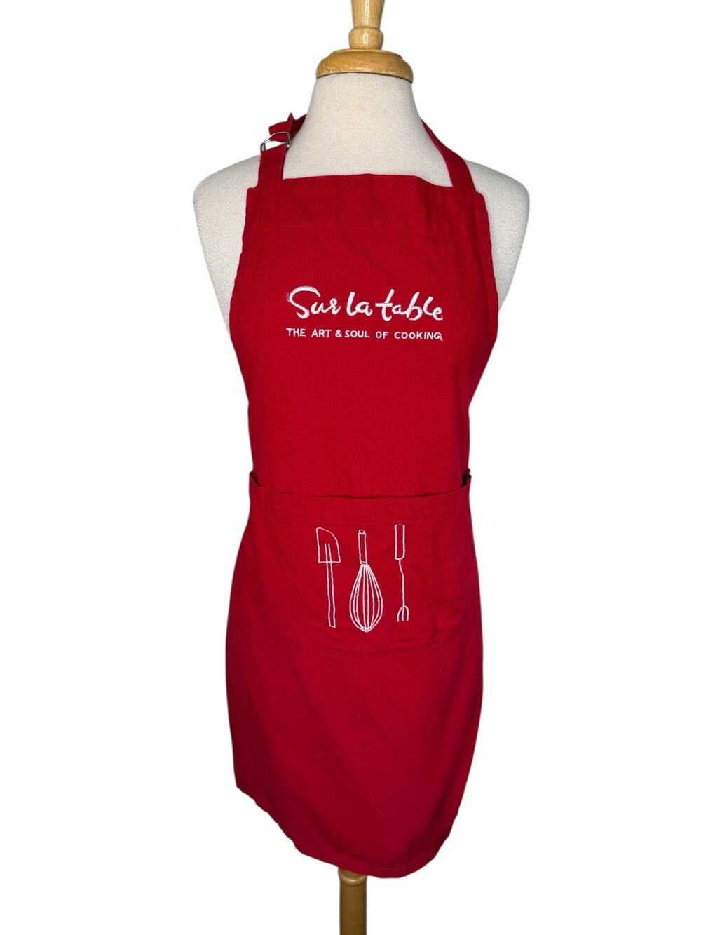 SUR LA TABLE Red Cooking Utensil Embroidered Kitchen Apron One Size Adult Cotton